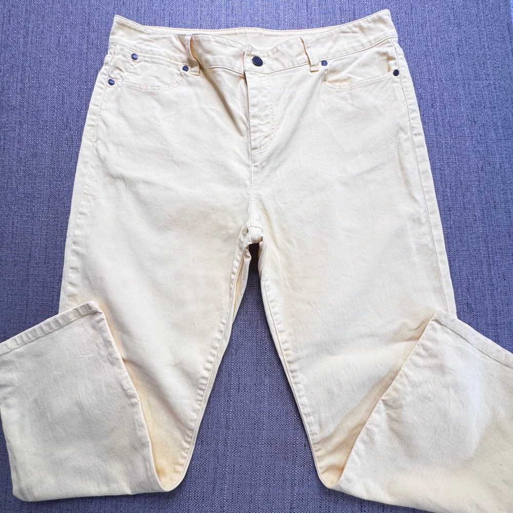 Talbots Heritage Slim Crop Pants Yellow Stretch Cotton Size 14/32